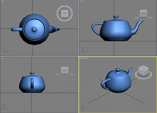Рабочая область 3DS MAX с созданым чайником
